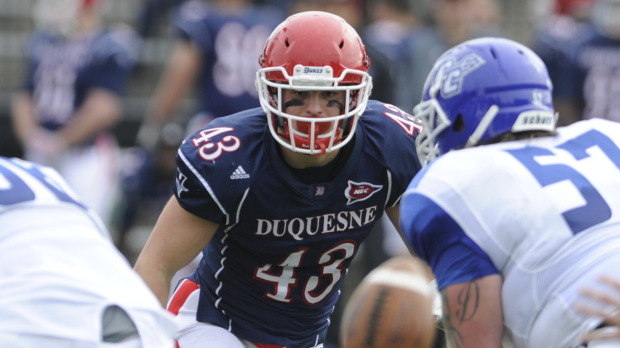 Linebacker Christian Kuntz leads a Dukes defense that ranks #1 in scoring offense in the NEC. [photo: necovertime.com]