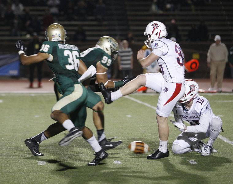 Tyler Claytor may have just won the game for the Tribe with this field goal block.[photo: JAMES WALLACE/TIMES-DISPATCH] 