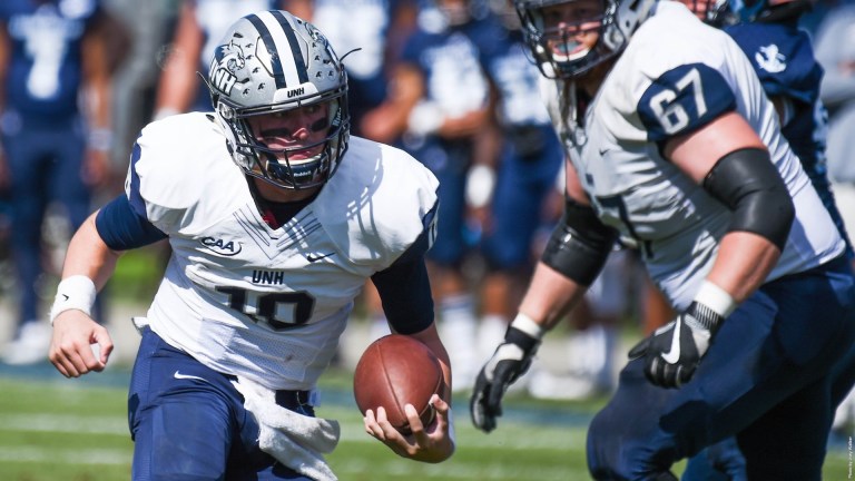 UNH earned its first CAA victory last week in a 39-17 win over the Rhode Island Rams. The Wildcats accumulated 407 yards of total offense in the win. [photo: unhwildcats.com]