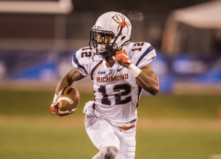 Through two games against the Tribe last season, Richmond WR Brian Brown finished with 142 yards and 1 TD. [photo: richmondspiders.com]