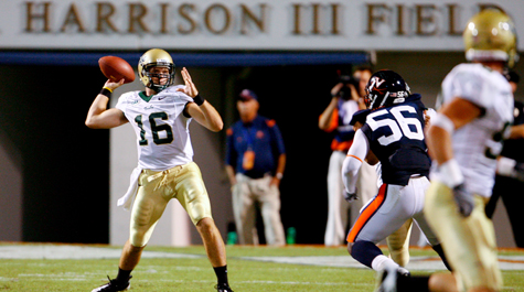 R.J. Archer (a Charlottesville Native) led the Tribe to a 26-14 win over UVA in 2009, marking the Green and Gold's last win vs. an FBS opponent. (photo via wm.edu)